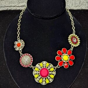 Lia Sophia Necklace "Flower Pot" Enamel Pearl Crystal Rhinestone Adjustable NWOT